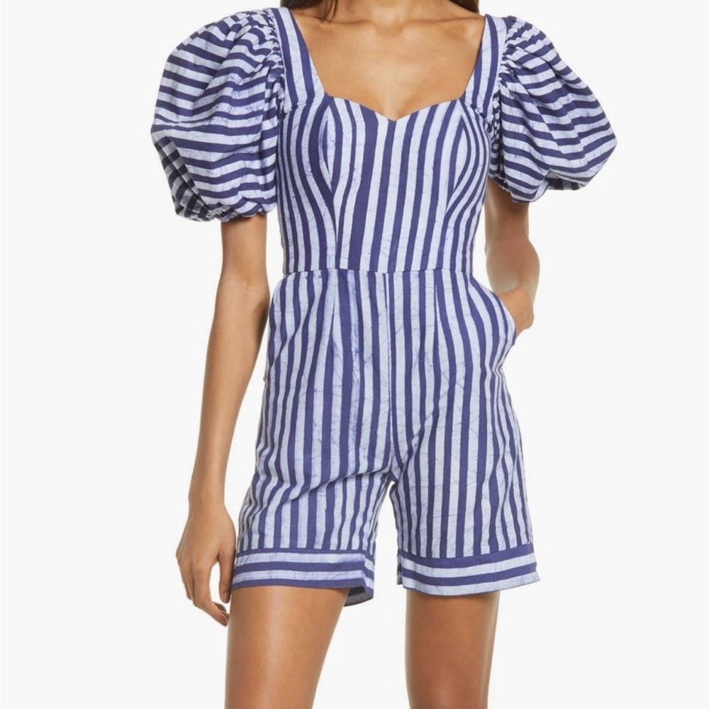 Sika Striped Blue Puff Sleeve Romper